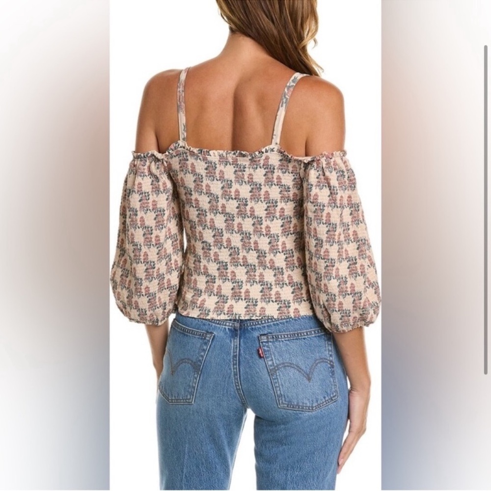 Nation LTD Women's‎ Ily Smocked Floral Mauve Cold Shoulder Top Size Small - Picture 2 of 16